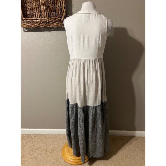 JOIE Maxi Dress XS Extra Small Linen Gray White Pockets Beads Washable Flowy - Picture 8 of 11